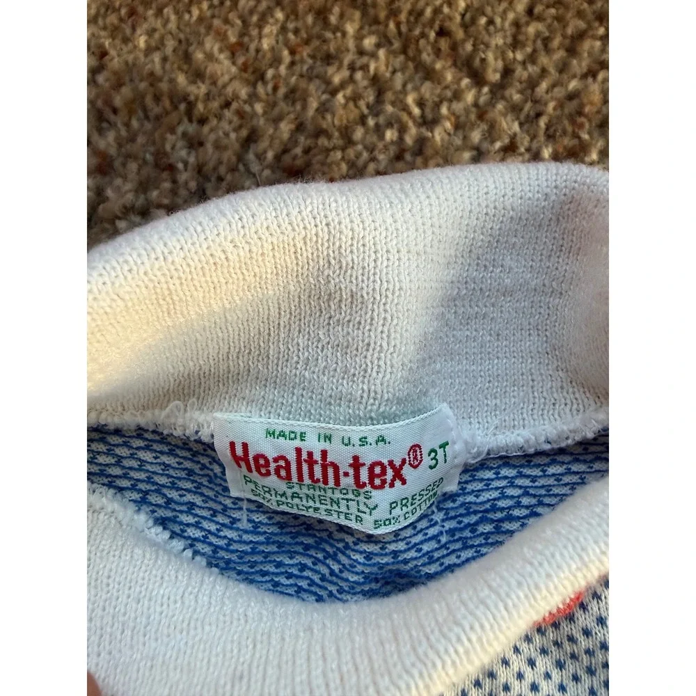 Vintage Health-tex Girls 3T Blue Polka Dot Scalloped Neck Embroidered Top USA